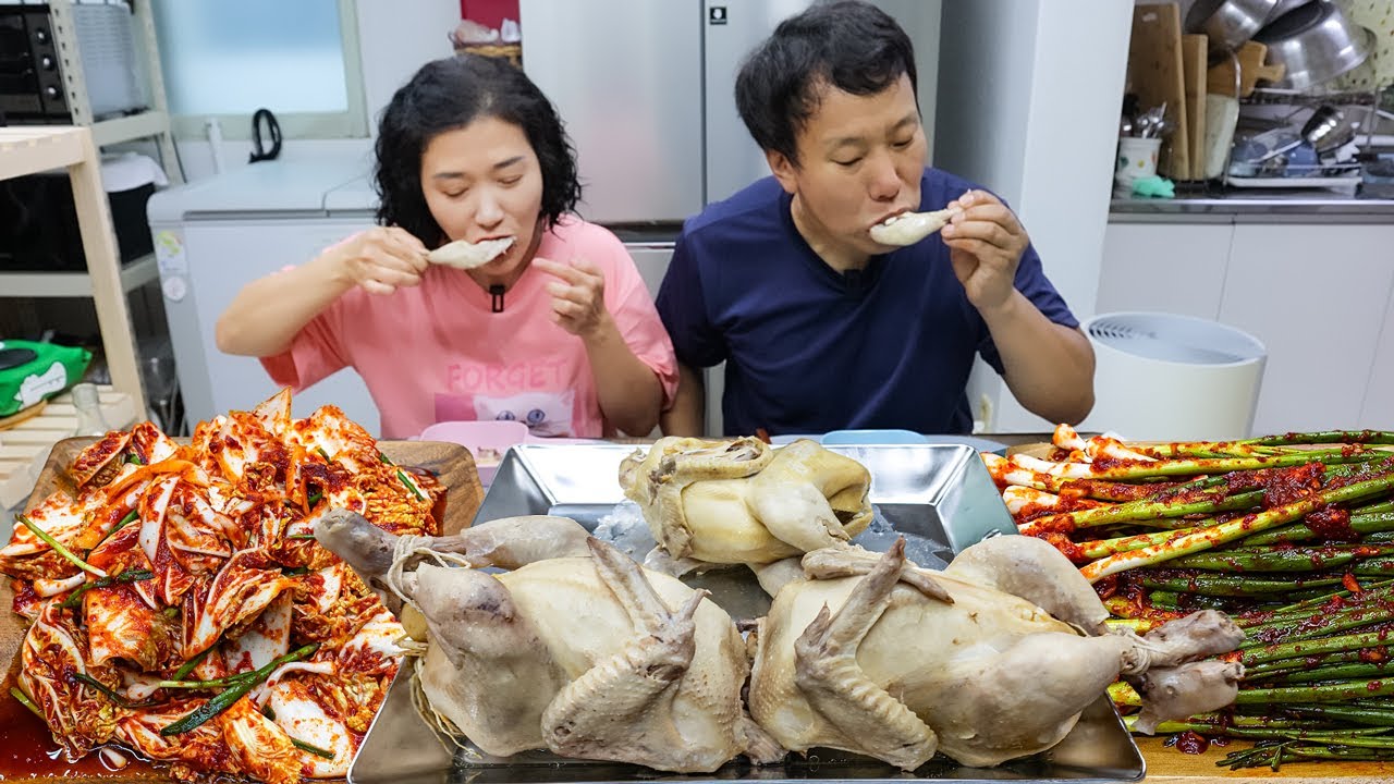 Куриный суп с женьшенем (Самгетан),Куриный Бэксук,Свежий кимчи (Бэчу Геотджори) МУКБАНГ