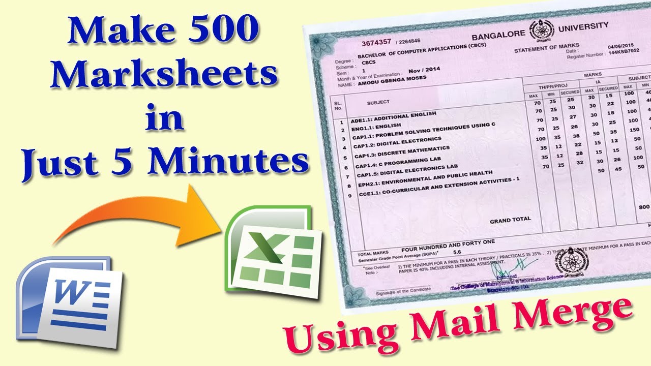 How to make Marksheets in just 5 minute Using Mail Merge | Excel |  MS Word | Mail Merge
