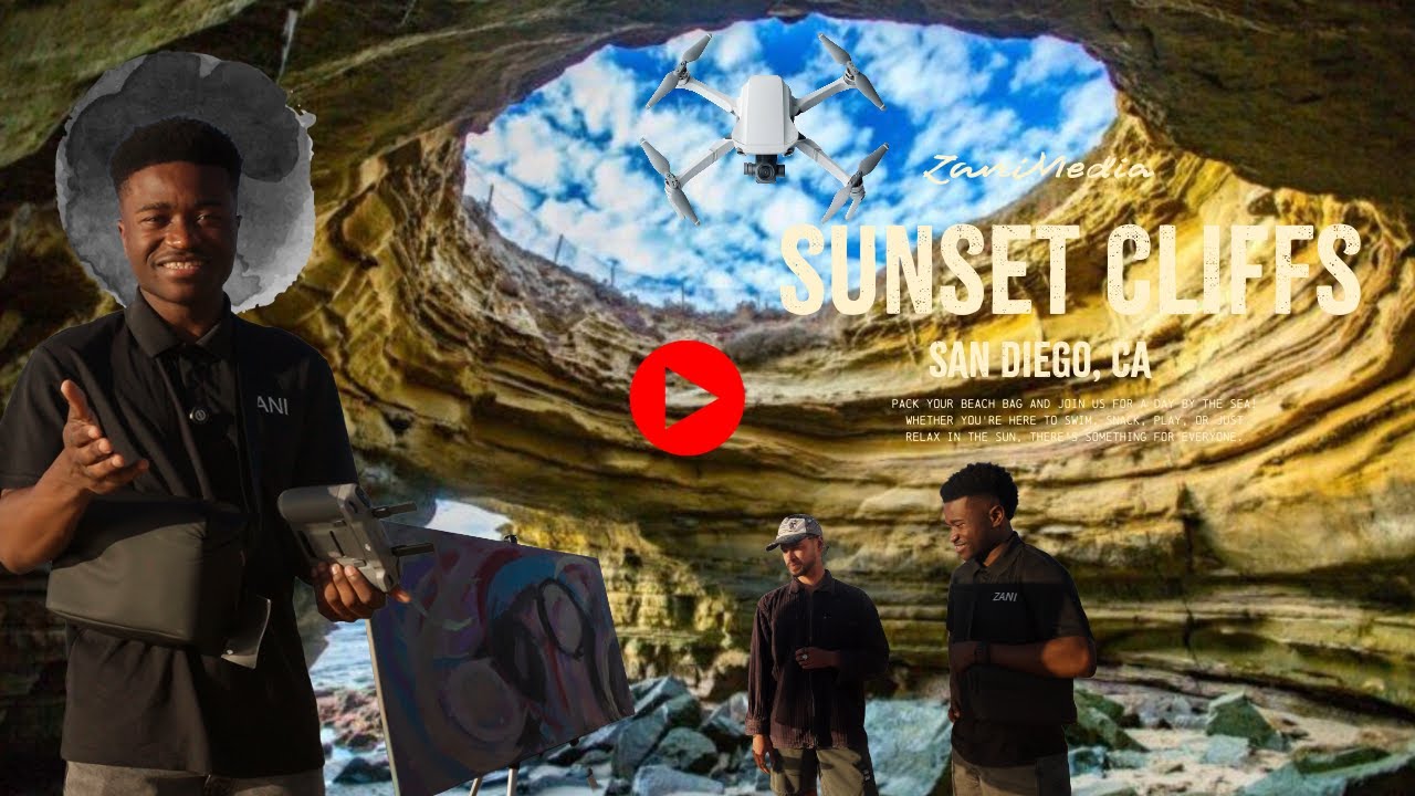 Sunset Cliffs in San Diego, CA / Aerial shoot of amazing sunset and beautiful water with ART