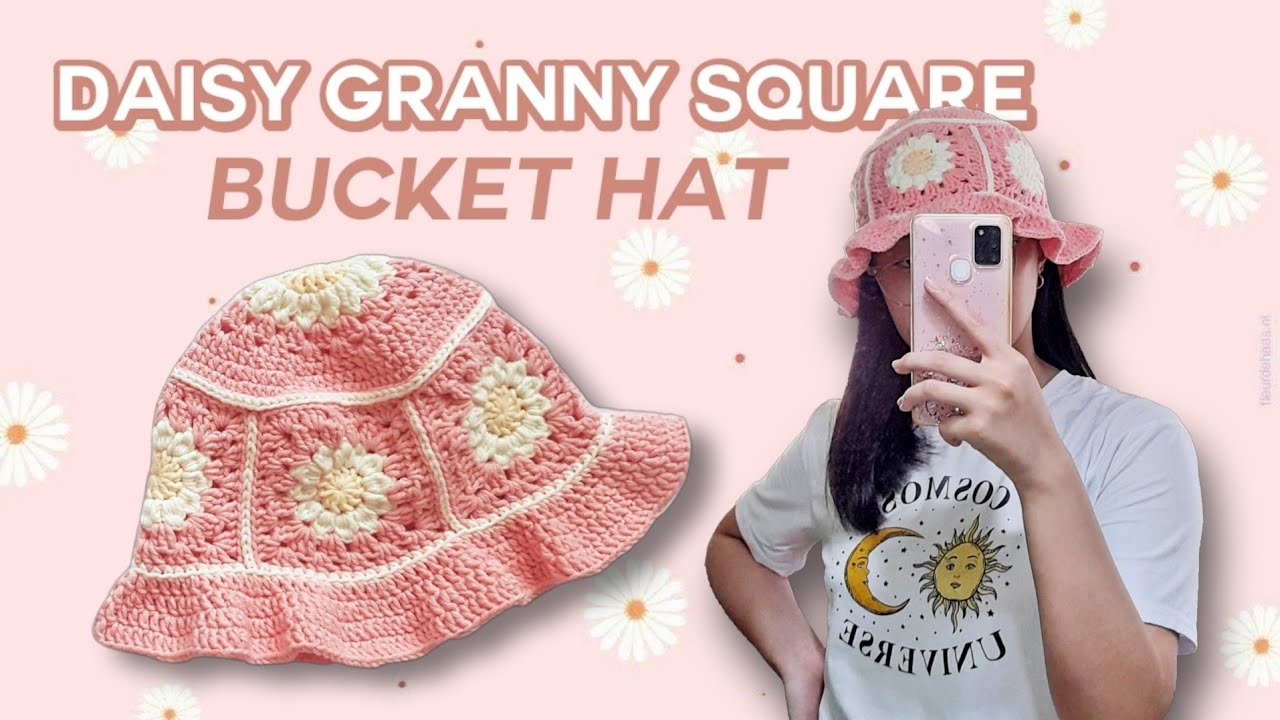 Crochet Daisy Granny Square Bucket Hat Tutorial (❛◡❛)✿