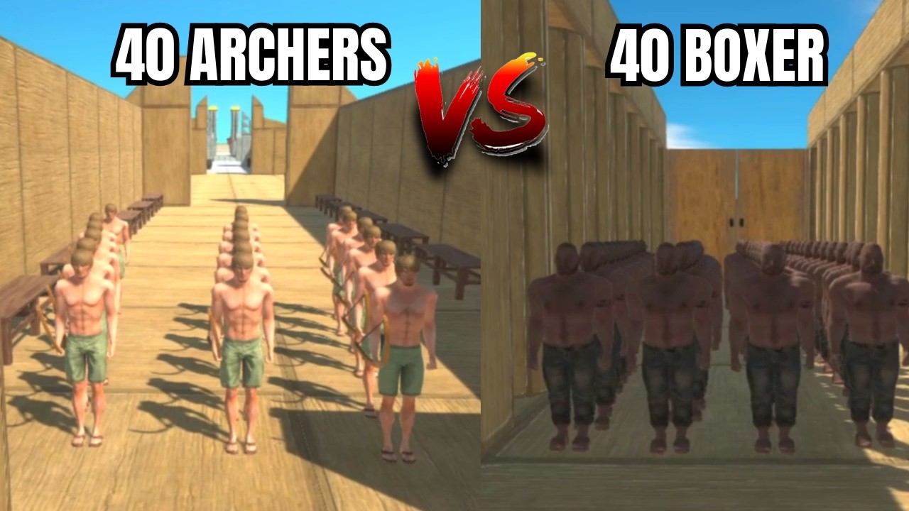 40 Archers vs 40 Boxers Distance vs Melee Challenge - Animal Revolt Battle Simulator