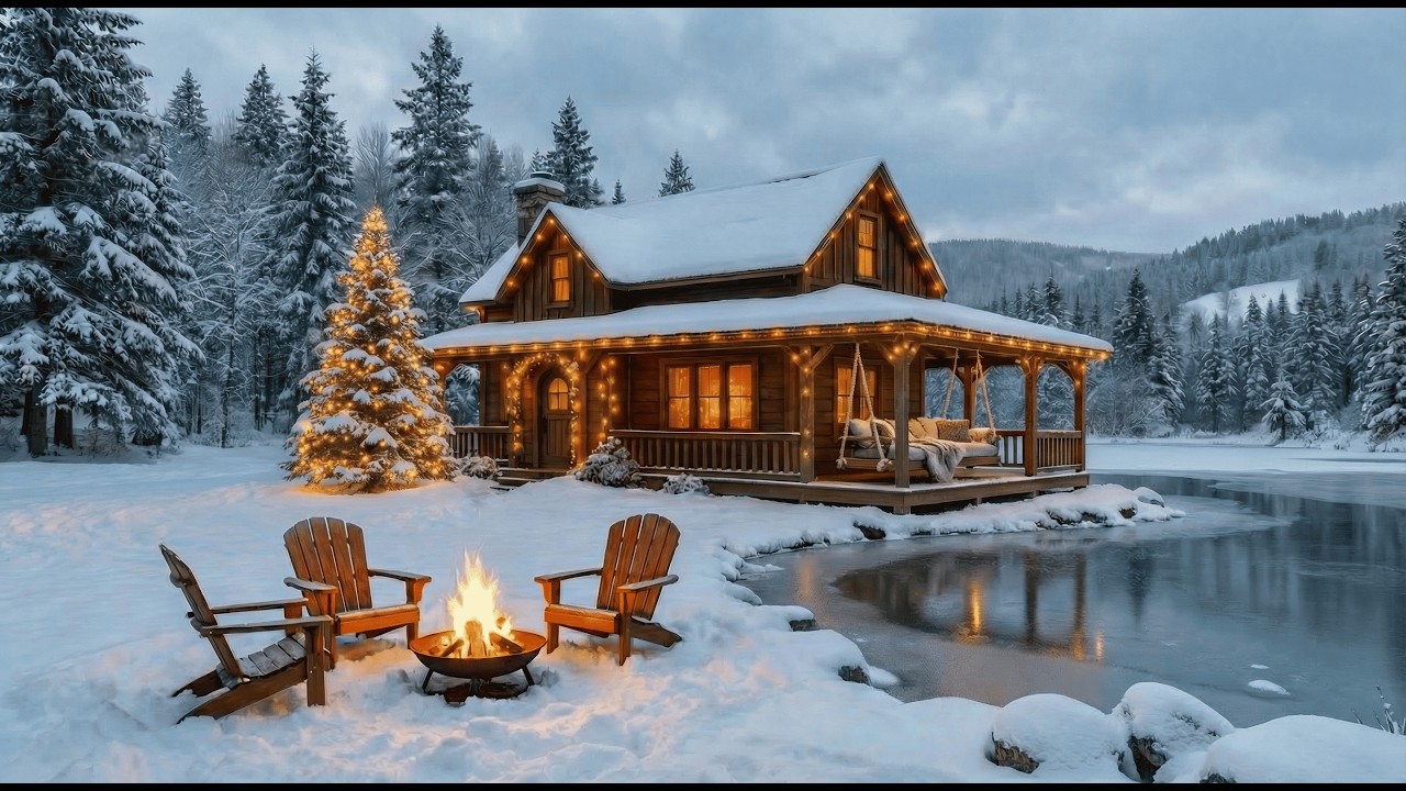 Cozy Snowy Lake Cabin ❄️ Relaxing Winter Ambience