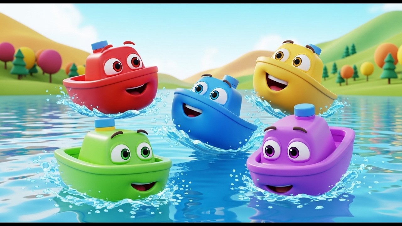 Cinco Barquinhos de Brinquedo Flutuam no Banho | Canções de Brincar e Hora do Banho