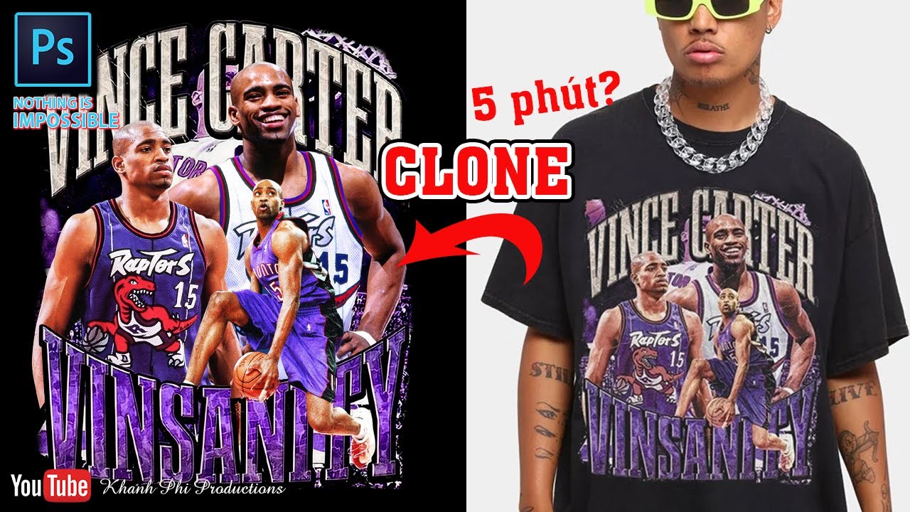 [Học Photoshop] - CLONE áo thun VINTAGE trong 5 PHÚT (Vince Carter Vintage T-Shirt)