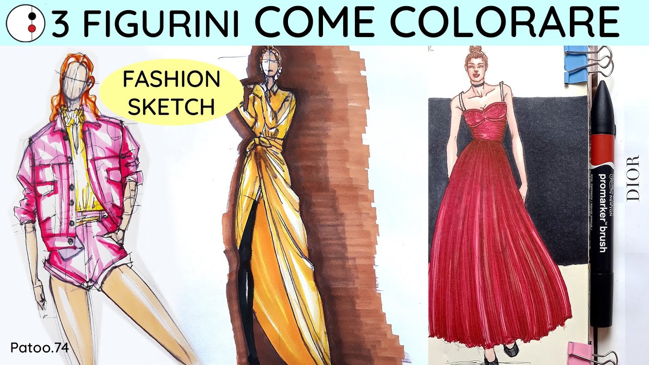 Pennarelli PANTONI 3 modi per colorare il figurino di Moda nel Fashion Design | Patoo 74| Disegno