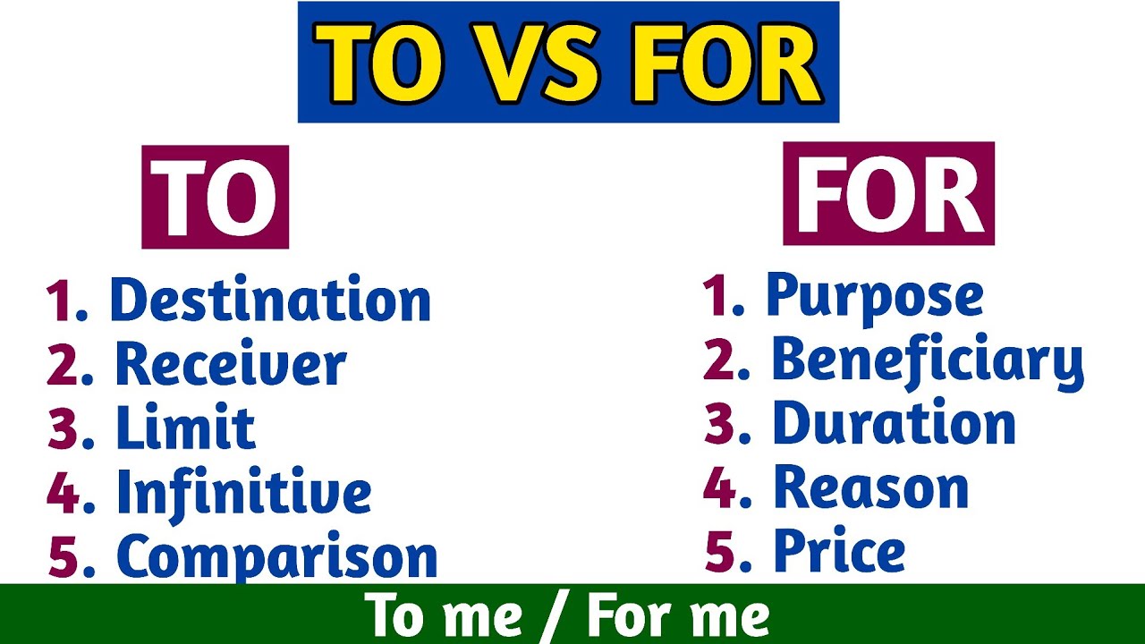 To or For? | To me or For me? | Difference between To & For | Use of To & For with Examples |