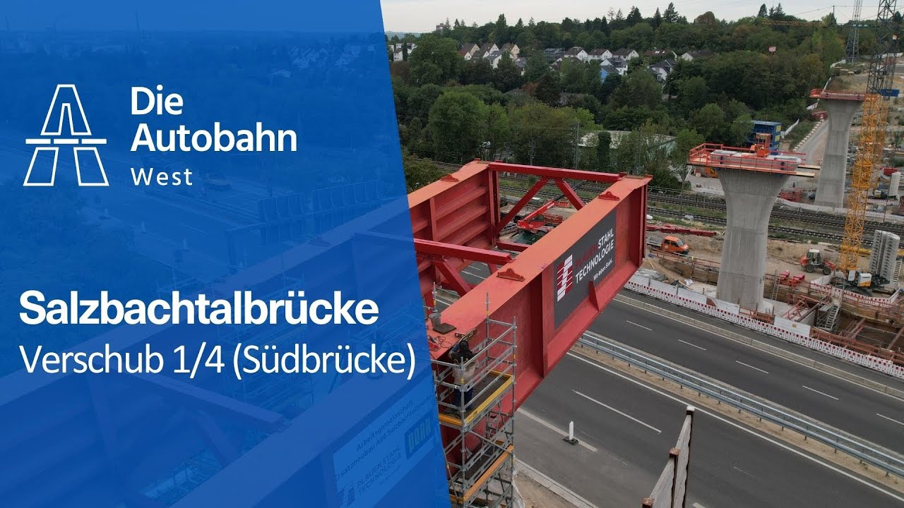 Salzbachtalbrücke: Wie der 1. Verschub abläuft [A66] | Autobahn GmbH