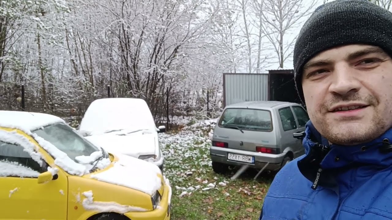 Pierwszy śnieg 2023 - odpalanie cieniasów [Fiat Cinquecento]