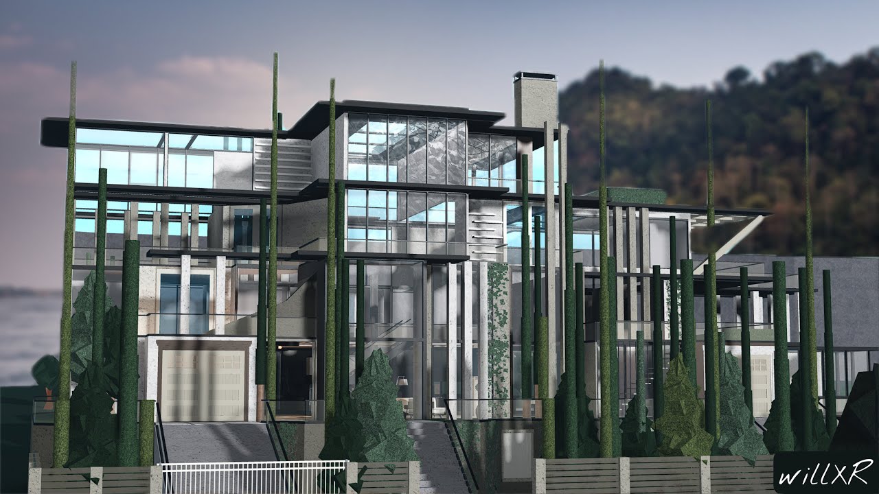 Modern Industrial Hillside Mansion | NO LARGE PLOT | Bloxburg | exterior