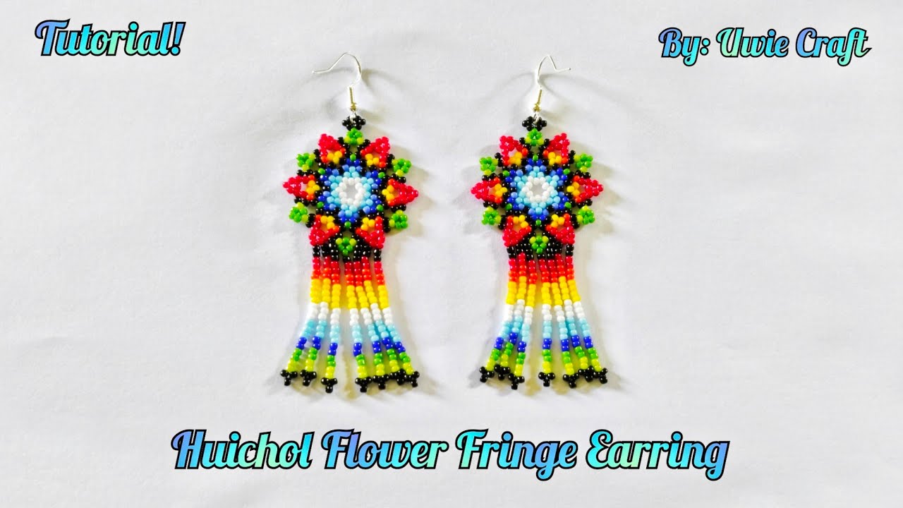 Beading Tutorial: How to Make Multicolor Huichol Flower Fringe Earring//Seed Beads Fringe Earring