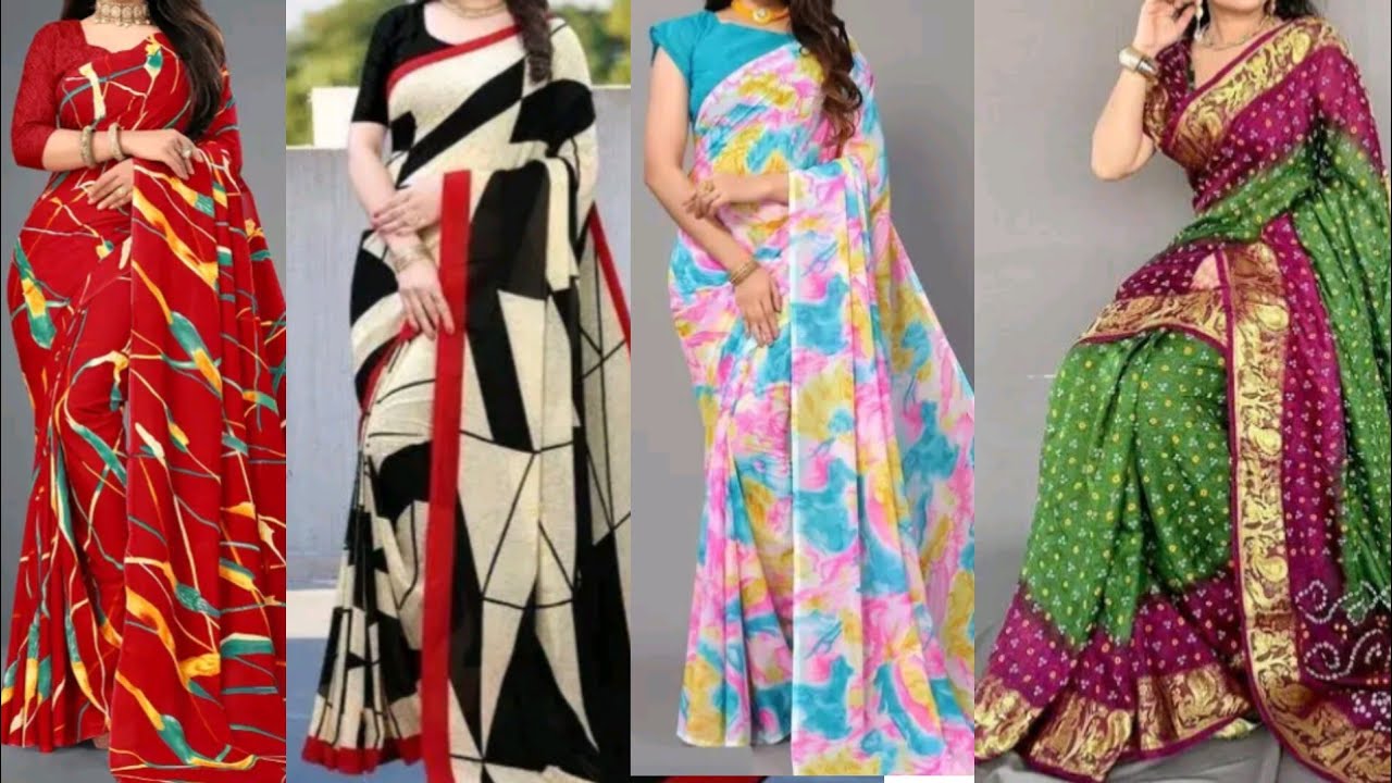 Georgette Multicolor Marble Print Saree with Blouse || Printed Saree Collection | @AllShoppingLinks