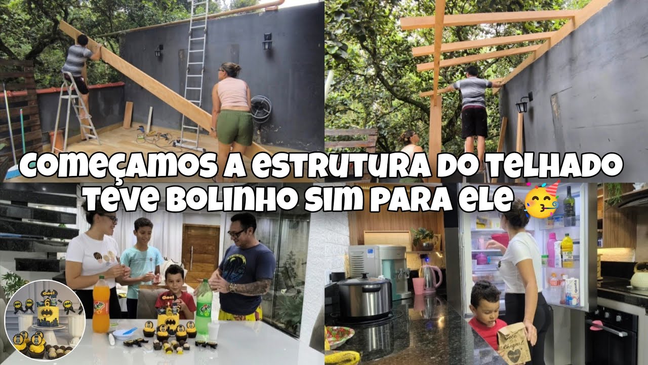 DIA DE OBRA PESADA!! 🥵 | Começamos  a ESTRUTURA do telhado |  bolinho simples para ele 🥳