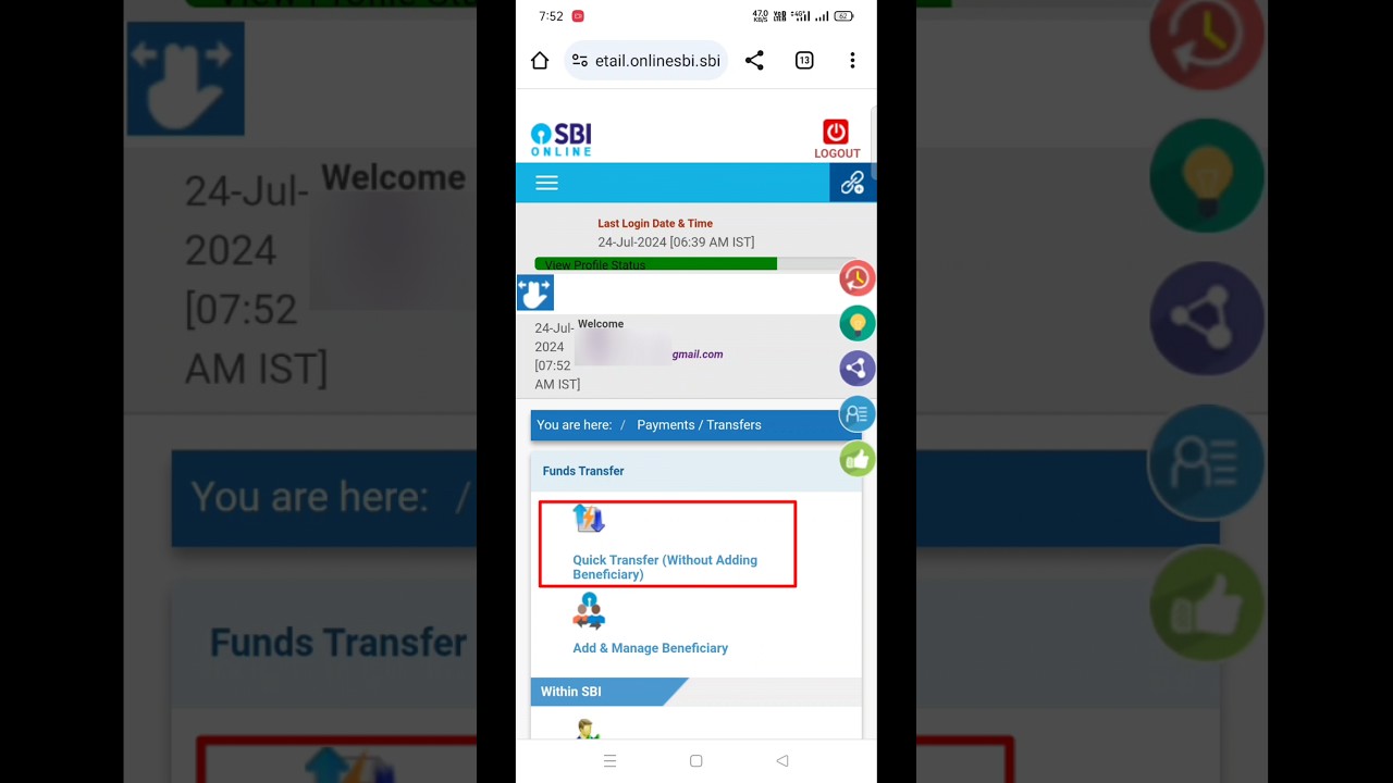 SBI net banking quick transfer without adding beneficiary #sbinetbanking #sbi #netbanking #shorts