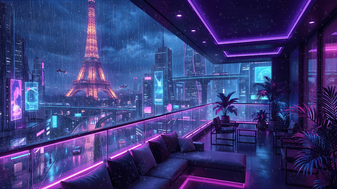 Lofi Rainy Nights 🌧️ – Calm Paris Balcony City Vibes for Productive Study | 4K