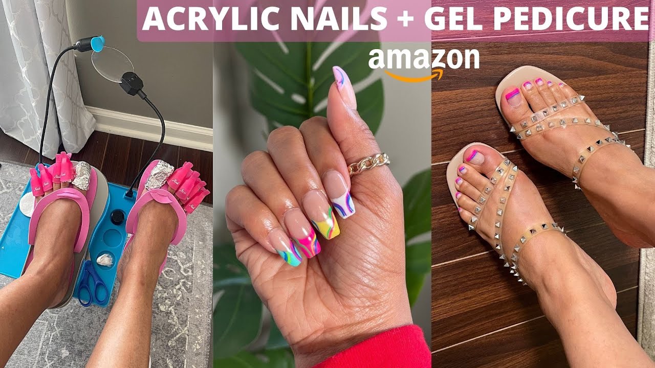 Doing my own Acrylic Nails & Gel Pedicure *soft feet* | Trying Amazon Nail Finds | allofdestiny
