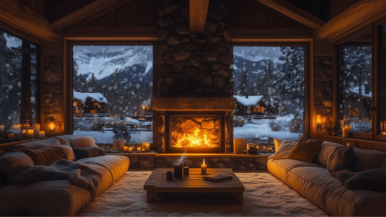 Warm Winter Jazz Music — Snowy Forest with Relaxing Fireplace Sounds for Focus and Study ❄️🔥