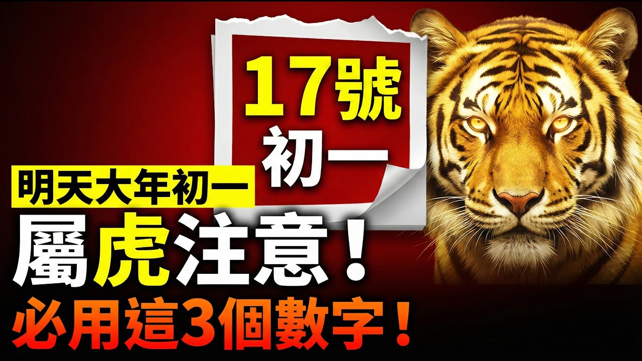 屬虎『招財天機』：明天17號大年初一，多用這『3個數字』，鎖定全年財氣！讓你財源滾滾來！#屬虎2026運勢 #2026生肖虎運勢 #招財數字 #偏財運 #大年初一 #幸運數字 #數字能量 #開運