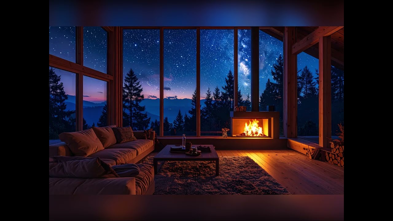 Late Night Jazz in a Cabin in the Woods 🌙 Cozy Fireplace Ambience for Focus, Relaxation & Sleep