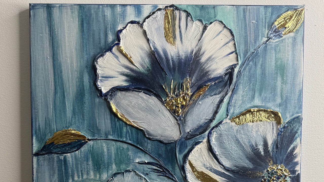 Step-by-Step Flower Painting Tutorial with Texture Paste & Gold leaf