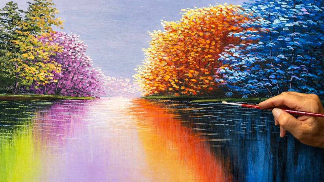 How to Paint Colorful Reflection Landscape | Acrylic Painting Tutorial Step by Step