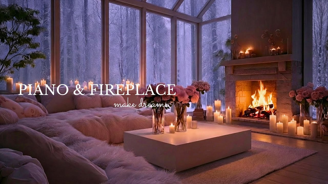 Soft Piano by the Fire 💕 Cozy Winter Bedroom Ambience for Sleeping, Reading & Unwinding