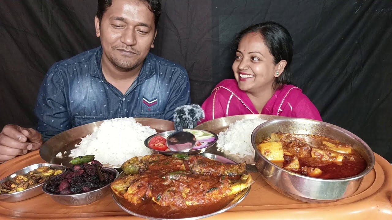 Husband & Wife Heavy Eating Show | Rice | Spicy Fish Curry | Mutton Jhol | Spinach | Asmr Mukbang
