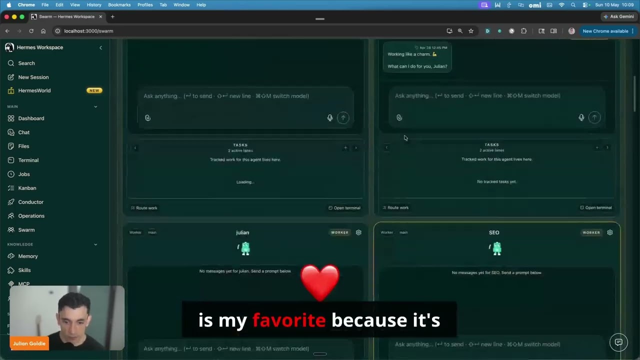 Hermes Agent swarm mode is insane.  Run unlimited AI agents easily.  Manage your team in one place.