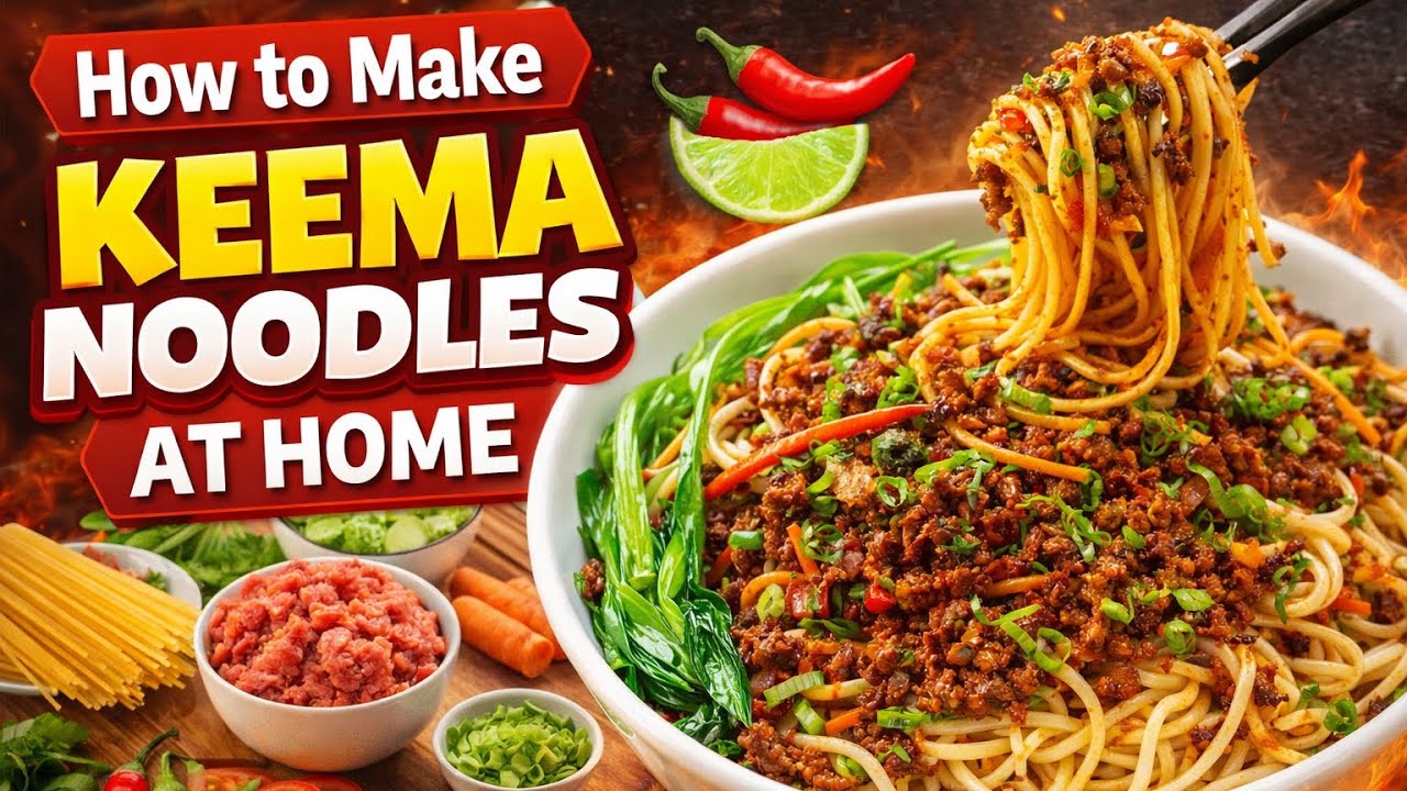 Home made keema noodles (noodles made in home)