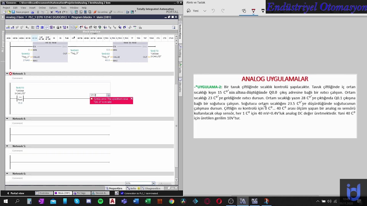 PLC Uygulaması - 3  (Ortam Sıcaklık Kontrolü)