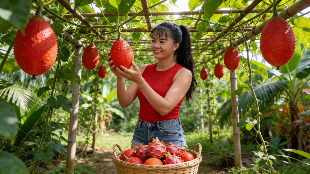 Timelapse - Massive Gac Fruit Harvest | Truck Loading Gac Fruit for Market