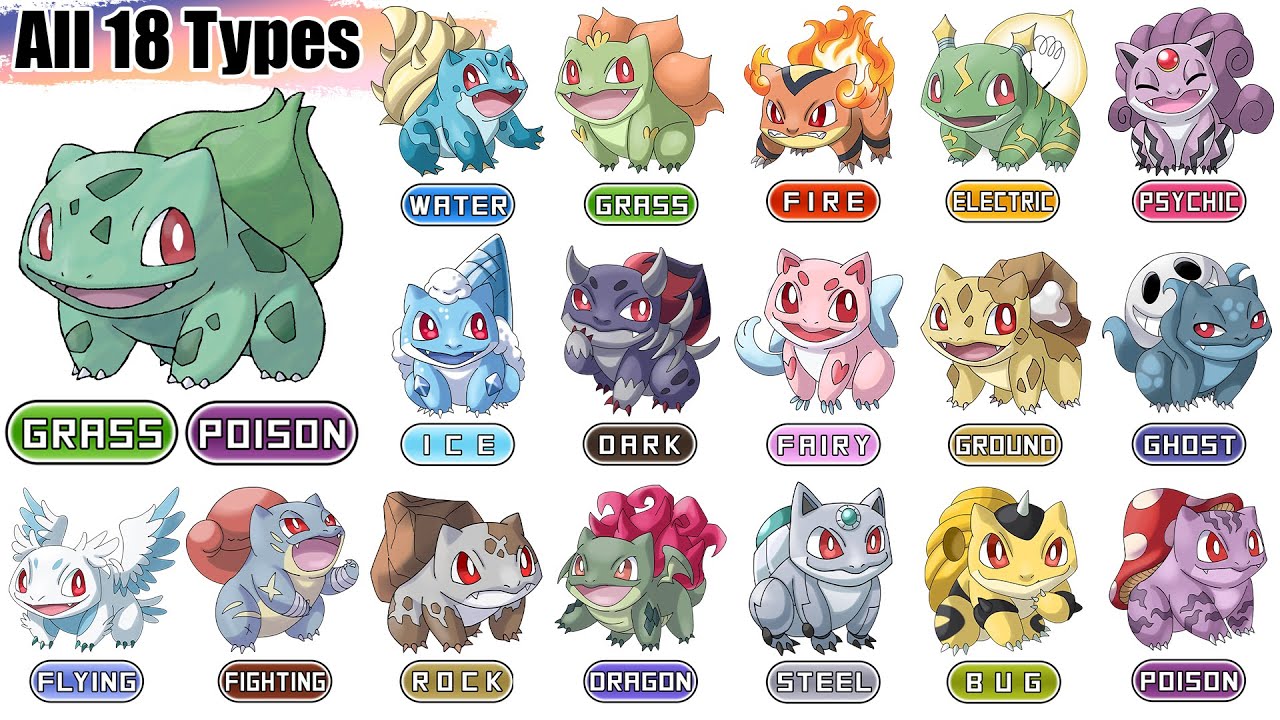 All 18 Types Bulbasaur Evolutions | Pok&eacute;mon Type Swap | Max S