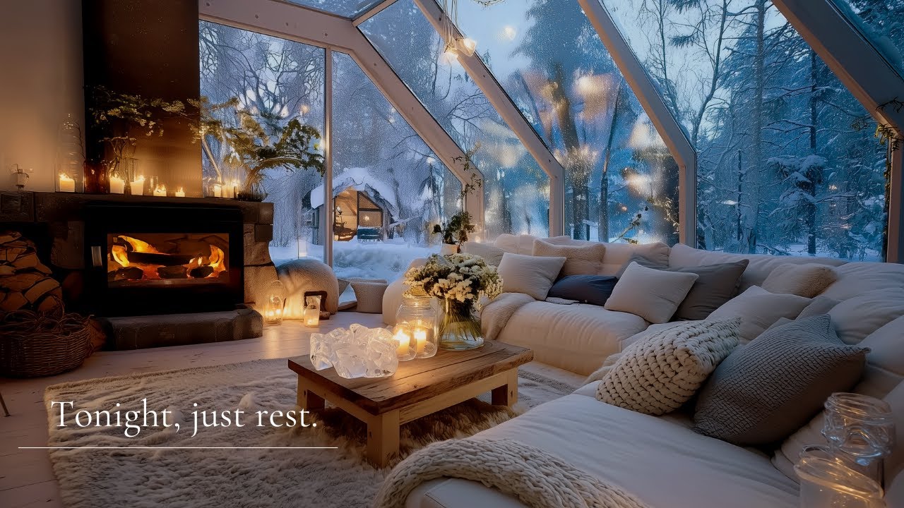 Quiet Winter Piano Lounge | Snow Outside & Fire Inside | Focus, Sleep & Calm