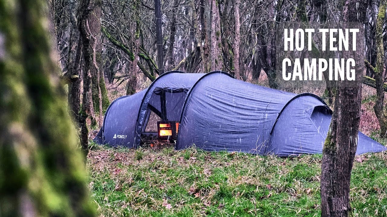 Solo Winter Hot Tent Camping in the Rain