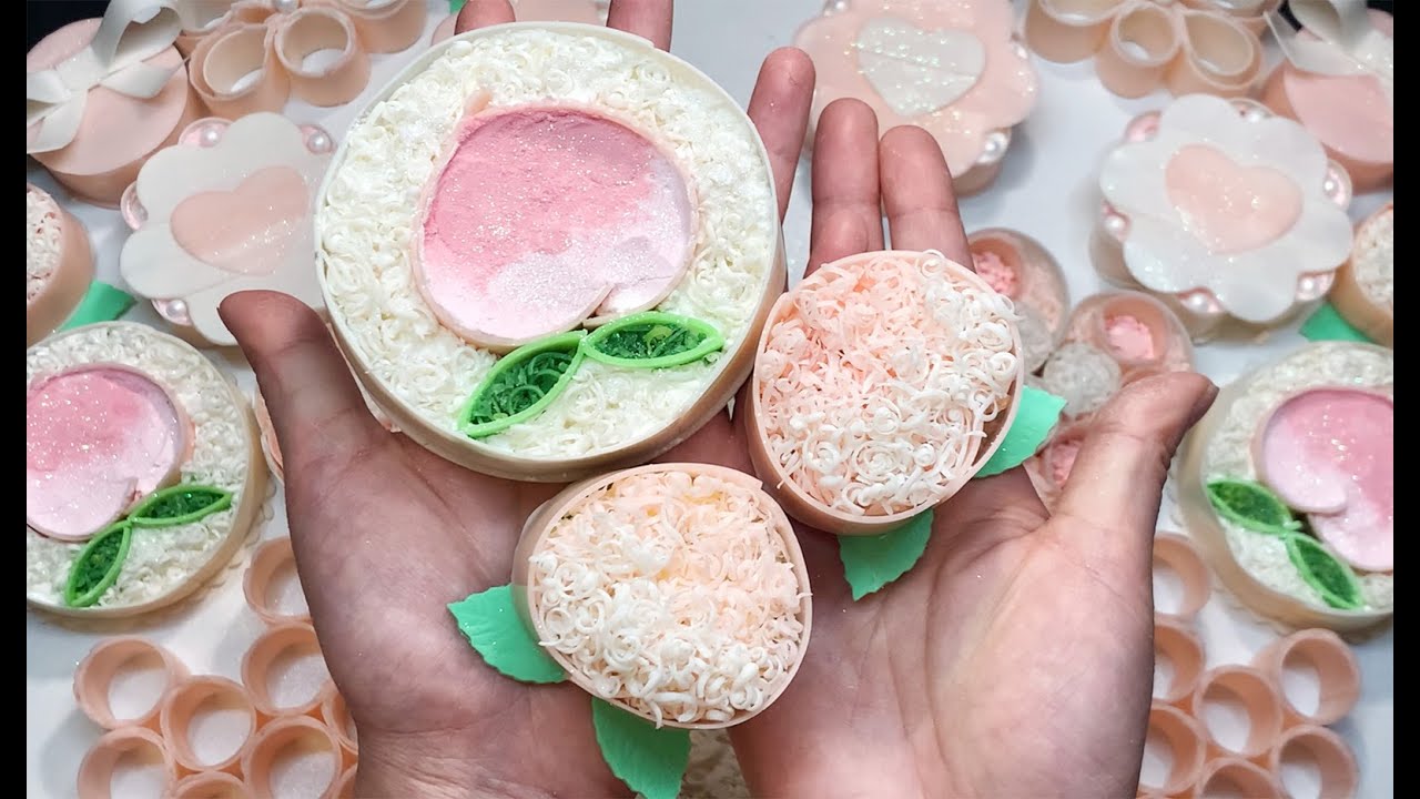 🍑ASMR SOAP🍑Soap boxes with glitter&starch🎀Wax skin iceberg🎀HONEY🍑PEACH🎀