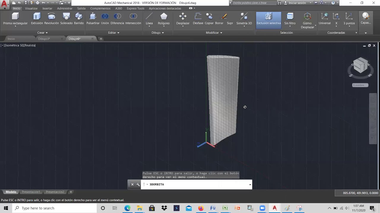 AutoCAD Mechanical 2018. Ejercicio 45. Elaboración de piezas en 3D utilizando la operación solevado