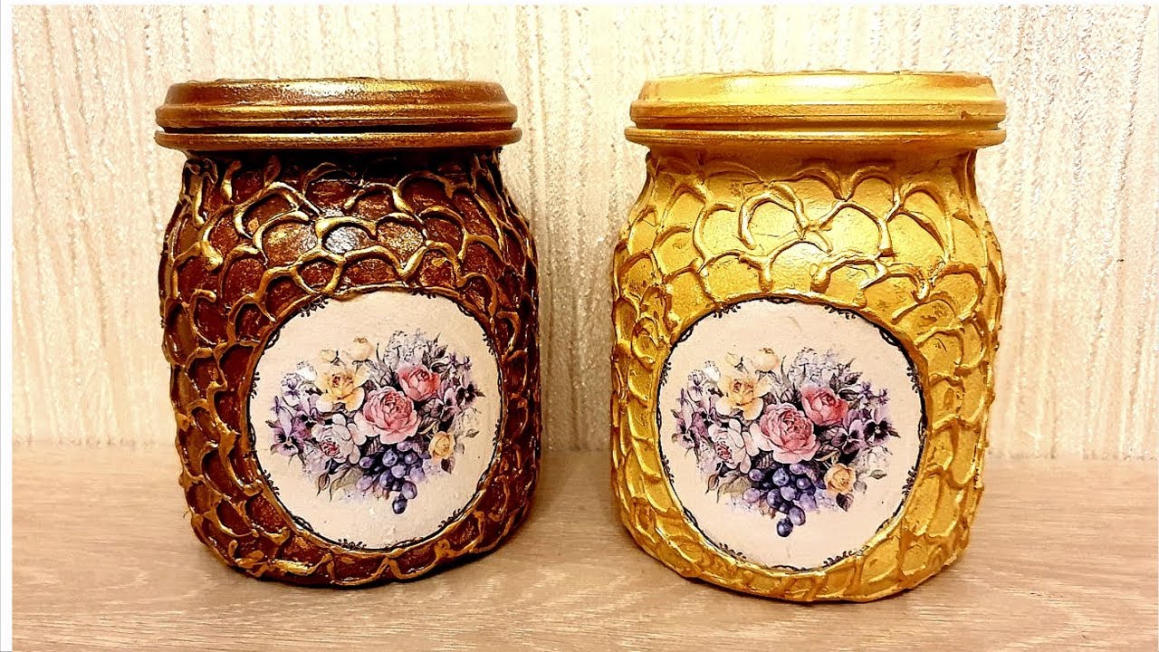 DIY  | Recycled glass jars|Decoupage of Kitchen Cans