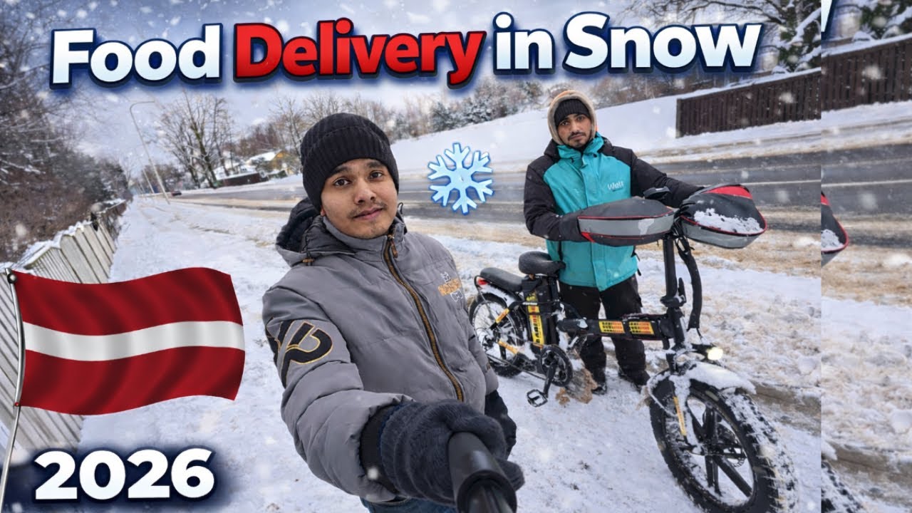 Food Delivery in Snow ❄️ Latvia 🇱🇻 2026 |Extreme  Winter 🥶Delivery 2026 #EuropeWork #vlog #viral 