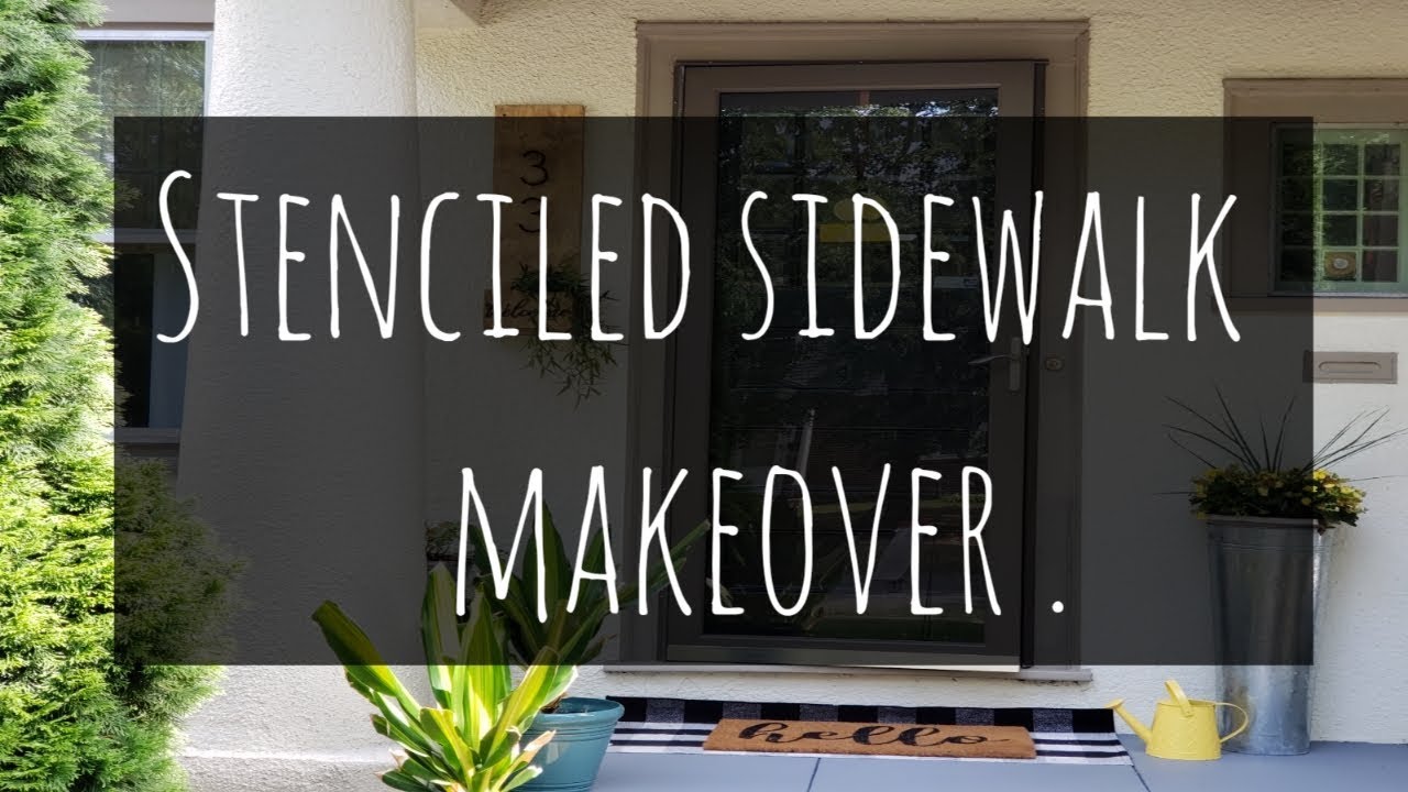 Stenciled sidewalk makeover. Easy inexpensive diy #farmhousedecorlook