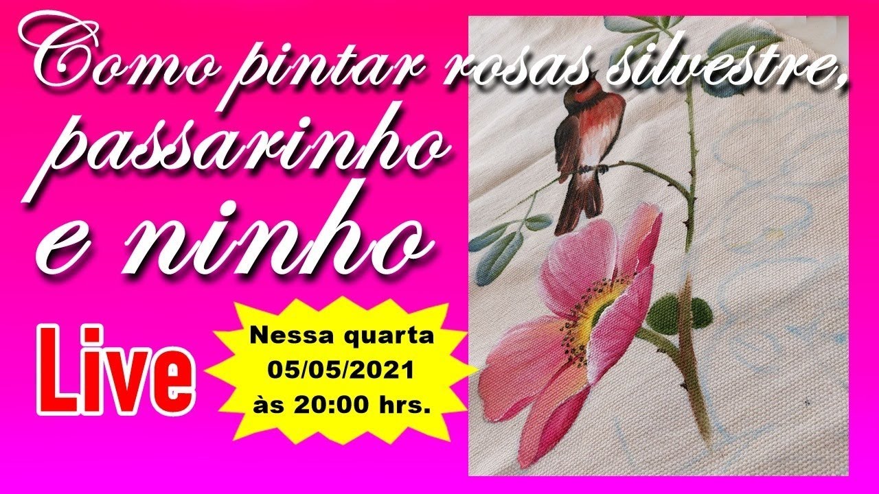 Como pintar rosas silvestre com passarinhos e ninho.
