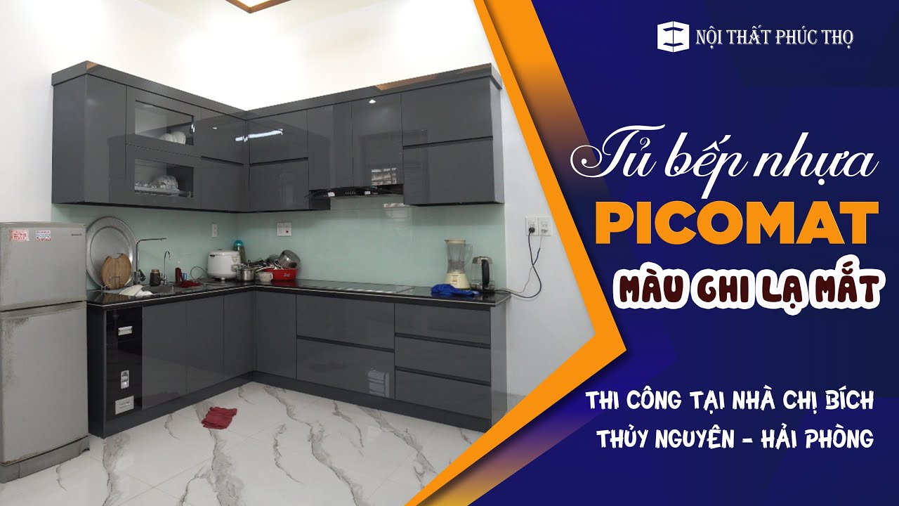 Tủ bếp nhựa picomat phủ Acrylic An Cường tại nhà chị Bích - Tại Thủy Nguyễn -  Hải Phòng