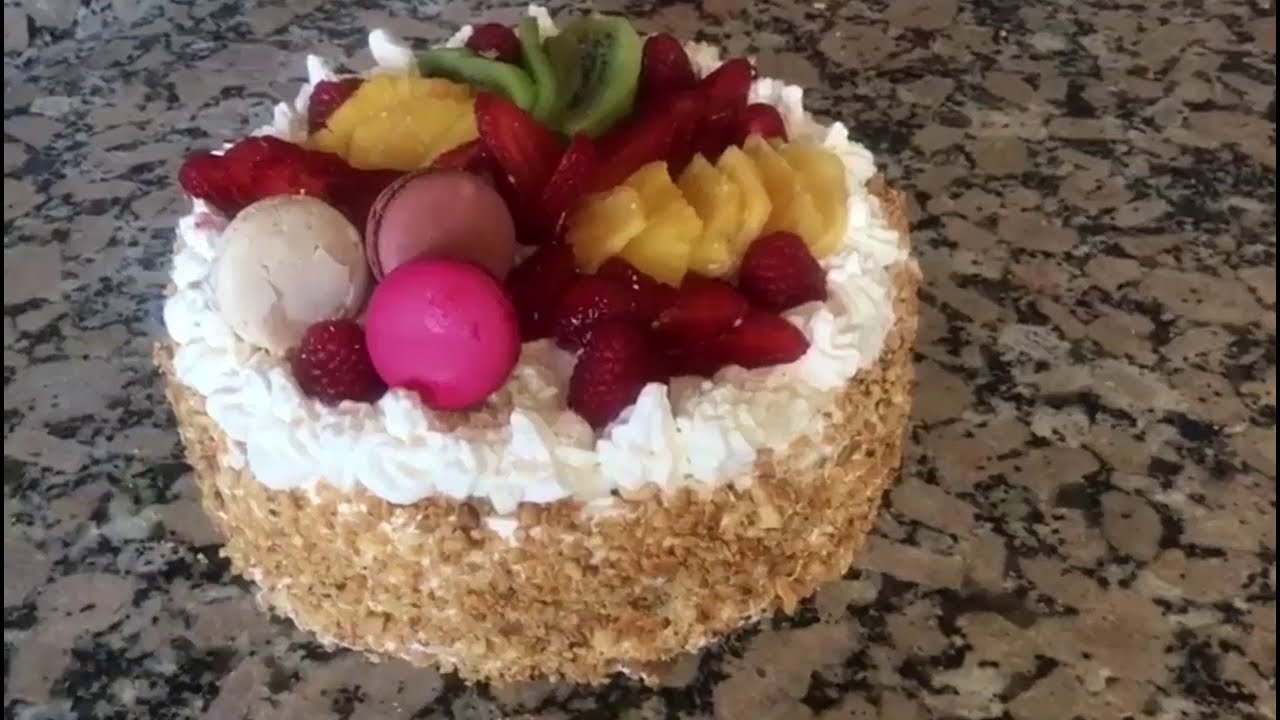 بدون جيلاتين و بدون زبدة طورطة أو حلوى الفواكه بكريمه منعشة /Gâteau de fruits et crème Chantilly#