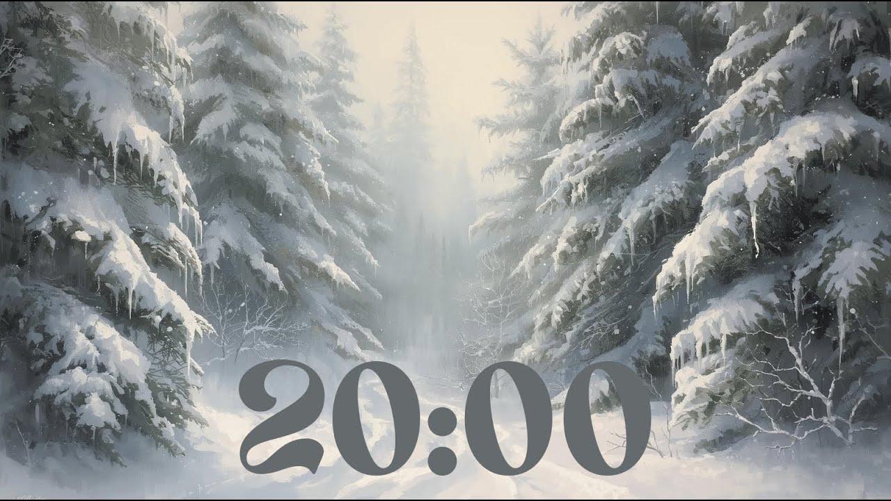 20 Minute Countdown Timer With Music (Relaxing Piano) - Falling Snow Winter Forest
