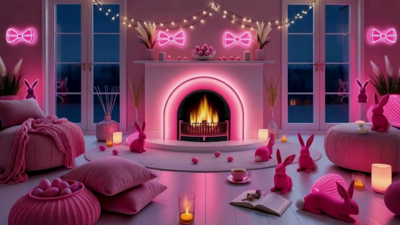 Cozy Pink Easter Day Fireplace |  Calming Music 🌸🐰 | 4K Fireplace