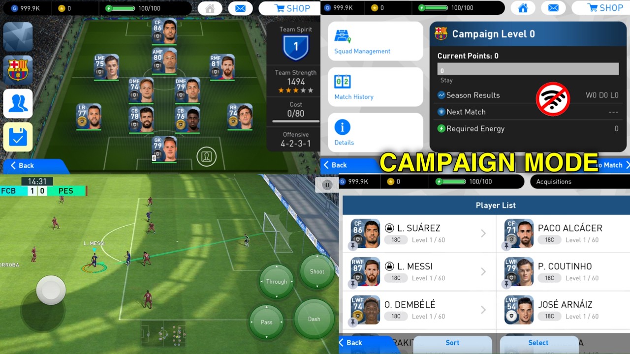 PES 2018 MOBILE ОФФЛАЙН НА ANDROID: ОБНОВЛЕННЫЙ РЕЖИМ КАМПАНИИ + СОСТАВ БАРСЕЛОНЫ, ЛУЧШАЯ ГРАФИКА