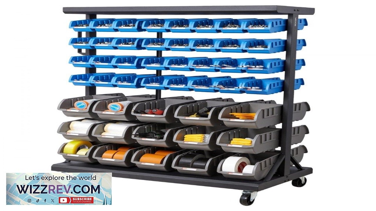 VEVOR 7 Tier Double Sided Rolling Bin Storage Rack 94 Plastic Bins Dual Sided Parts