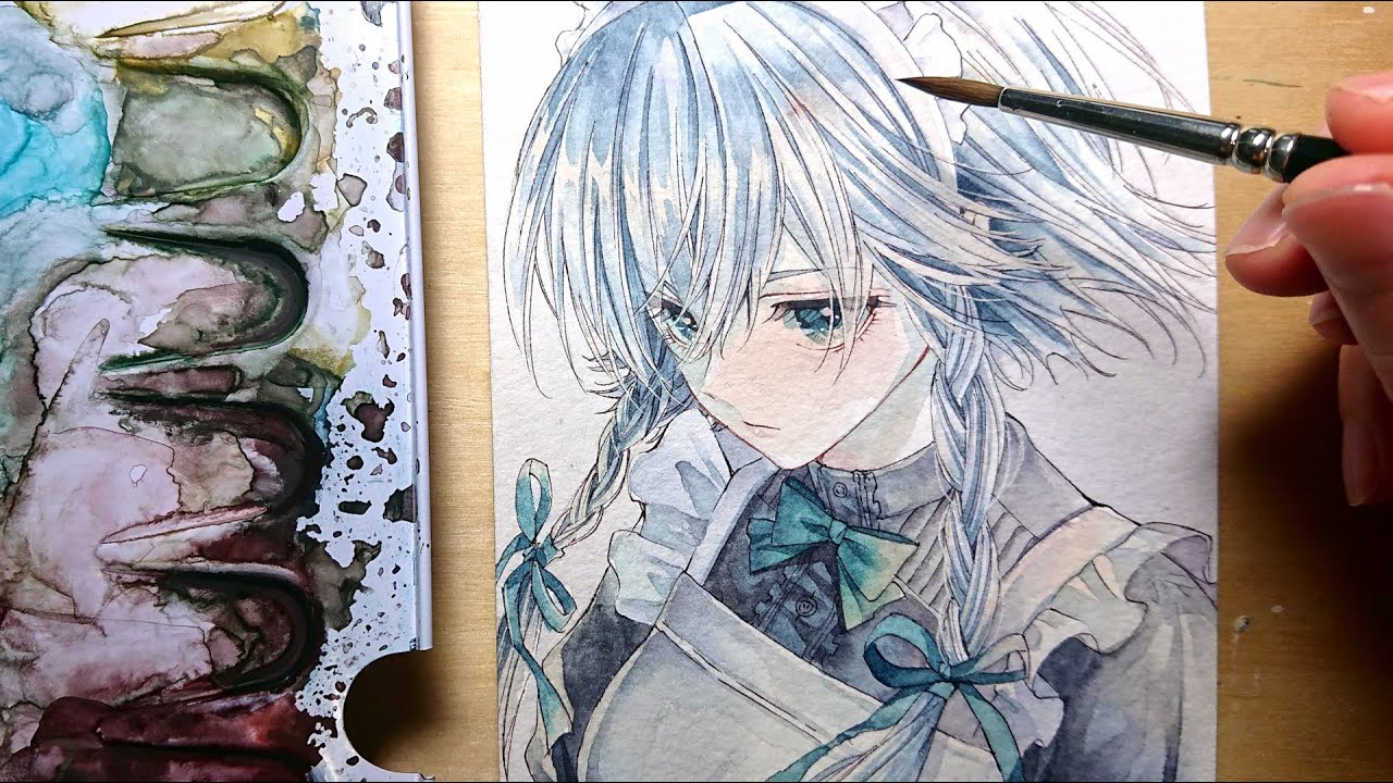 【透明水彩】イラストメイキング【十六夜咲夜】東方Project●Watercolor Painting