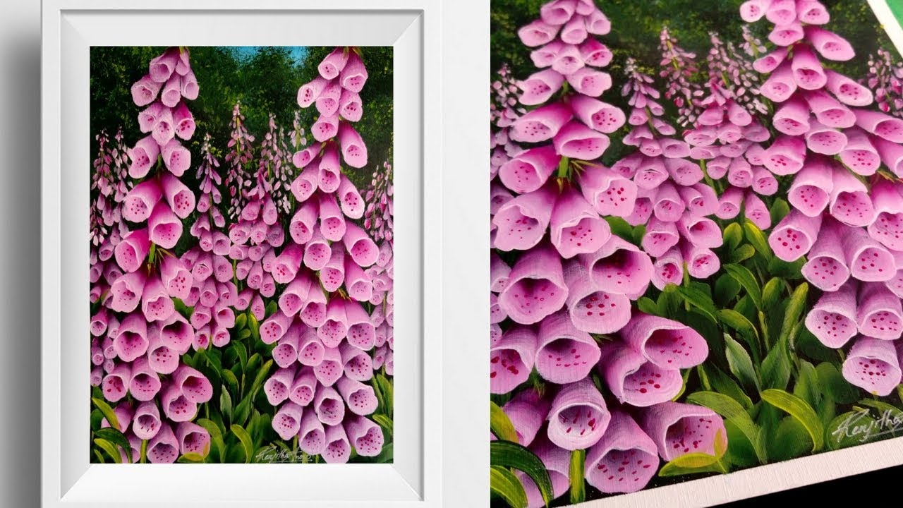 Simple Floral Painting - Foxglove - Acrylics - Relaxing Demo - Canvas Painting