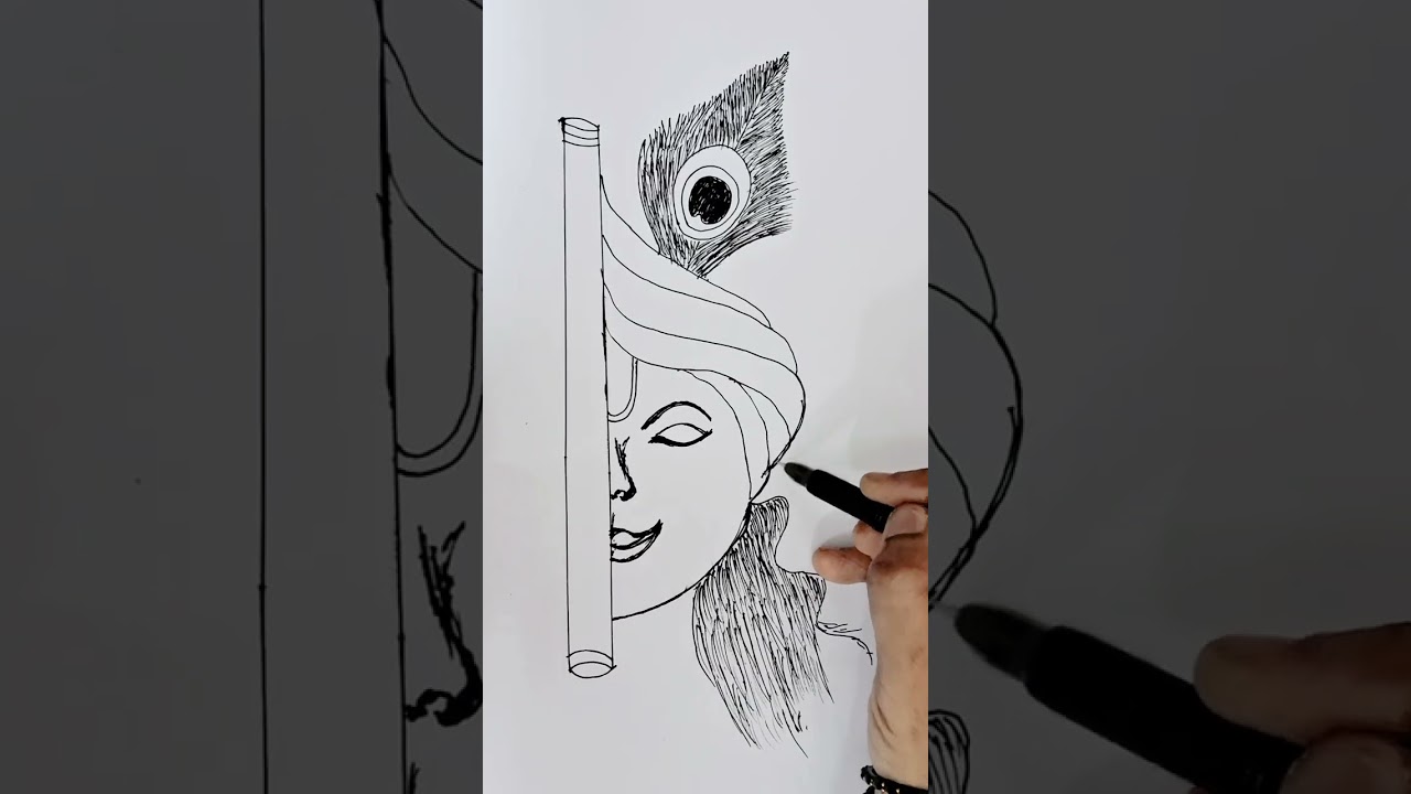 Beautiful  Krishna  drawing #art#ballpoint drawing @kanchanadesigns👍👍🙏
