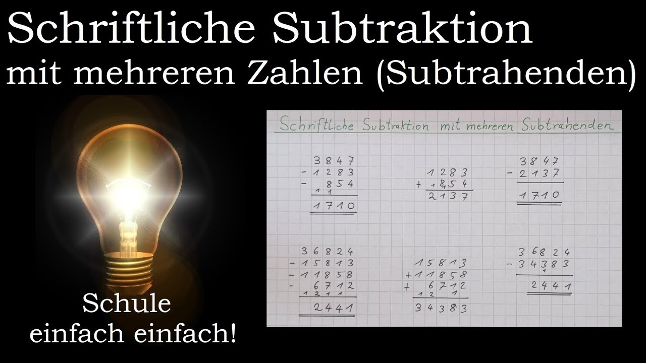 Schriftliche Subtraktion mit mehreren Zahlen (Subtrahenden) | schriftlich subtrahieren | Mathematik