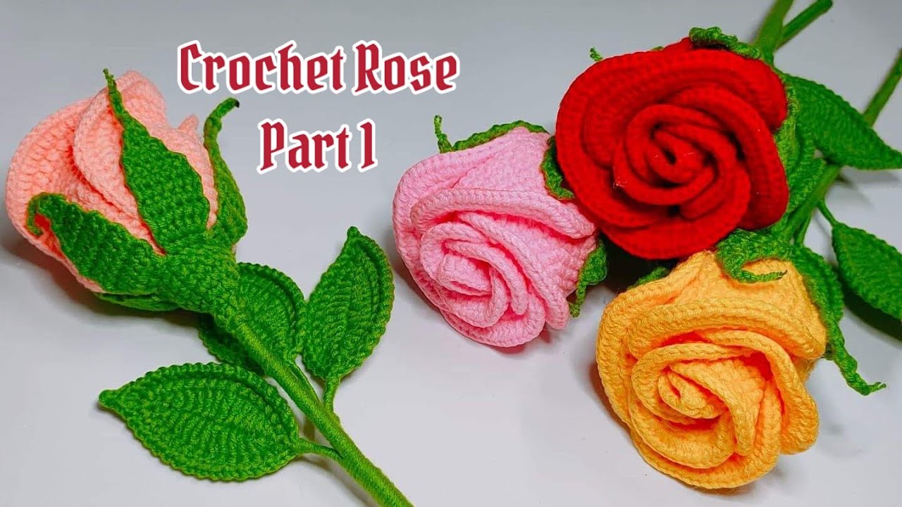 Crochet Rose Part 1🌹🌹🌹နှင်းဆီပန်းခိုင် ထိုးနည်း🥀🥀